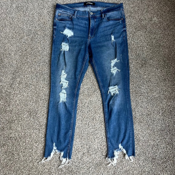 Express Denim - Express Ankle Legging Medium Wash Distressed Skinny Jean, Size 12